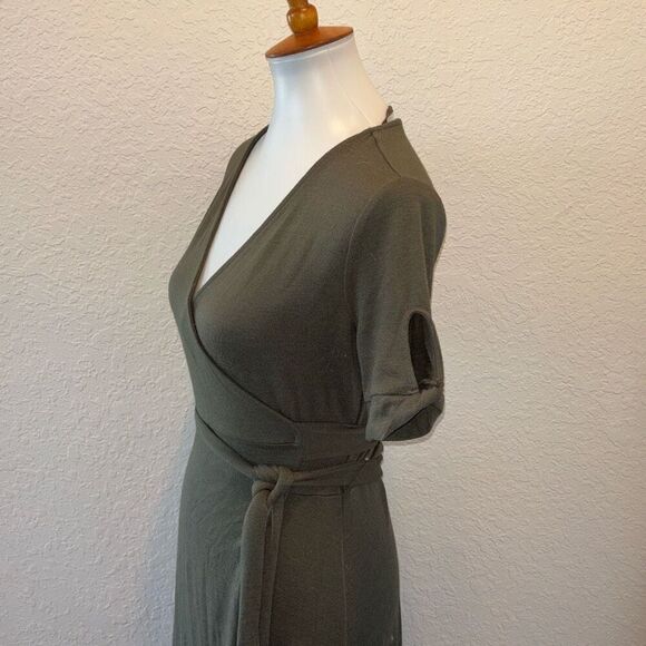 NWT GAP knit moss green wrap dress XS knot sleeve - Picture 4 of 12